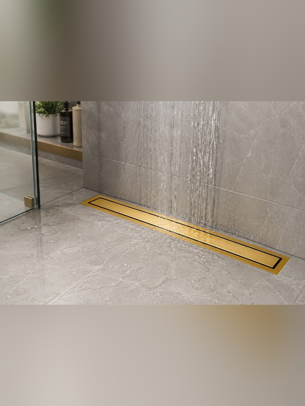 24” Gold Linear Shower Drain Stainless Steel Tile-In Floor Drain Kit